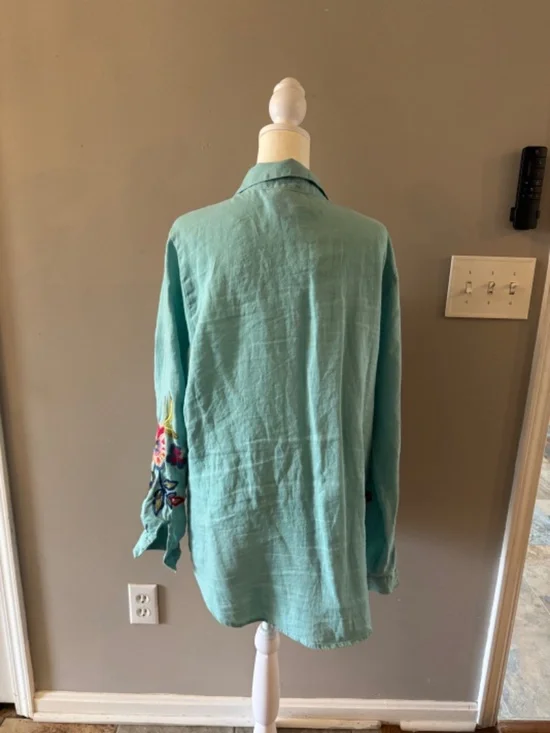 JOHNNY WAS GRACEY LINEN EMBROIRDERED OVERSIZED SHIRT LARGE - Picture 10 of 10